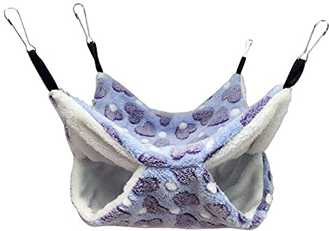 Junerain 3-Layer Pet Hammock Small Animals Hammock Bunk Pet Bed Hammock Coral Fleece Small Animal Pet Cage Soft Warm Swing Hanging Rat Bed for Small Animals Ferret Guinea Pig Rat Chinchilla