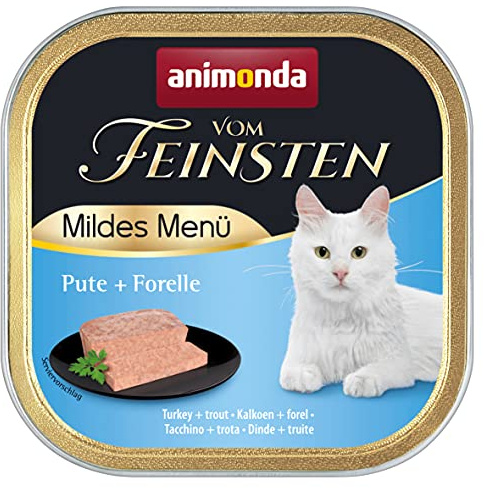 animonda från finaste milda menyn kalkon öring (32 x 100 g), spannmålsfritt kattfoder våt utan socker, lätt smältbart kattfoder med kalkonkött