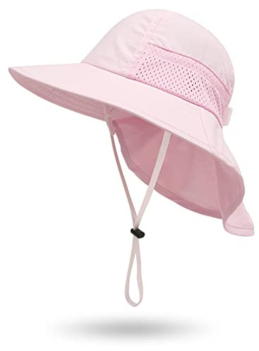 Muryobao Toddler Kids Girls Boys Sun Hat Summer UPF 50+ Protection Caps Wide Brim Neck Flap Beach Fishing Hats Pink Age 3-7 Years