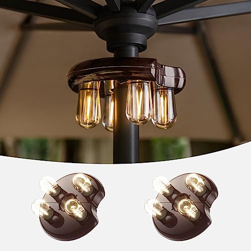 NORA·GIFT Patio 2 Packs Umbrella Light with LED Edison Bulbs, Battery Operation Cordless-Outdoor Umbrella Pole Lights with 2 Lighting Modes for Garden，Patio, Backyard, Camping or BBQ - Brown