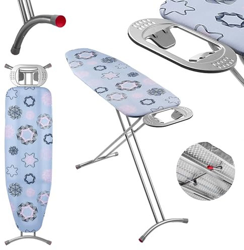 KADAX Asse da Stiro con con Struttura Pieghevole, Tavola da Stiro con Supporto per Ferro, Regolazione Altezza e Piedini Antiscivolo (120 x 38 cm, Blu)
