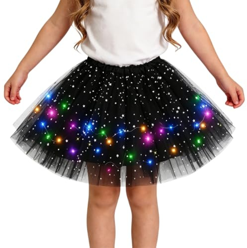 TEROTY Girl's LED Skirt Light Up Tutus Glow Tulle Dance Skirts for Party Rave Festival Halloween Costume, 3-8 Years (Black)