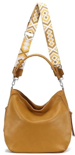 OBC Damen Tasche XXL Shopper Hobo Bag Schultertasche Crossbody Umhängetasche Beuteltasche Handtasche Crossover Leder Optik Gelb