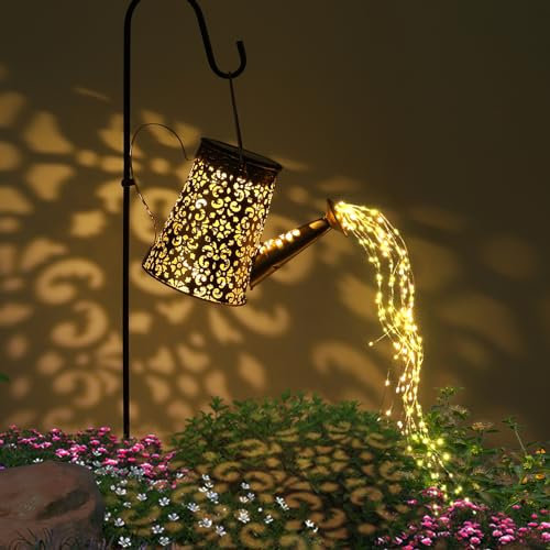Arrosoir avec Lumières Solaire Féeriques Décoration Jardin Arrosoir Lumières, GuKKK Arrosoir Lumineuse Solaire Exterieure, IP65 Imperméable, Solaire à LED l'Extérieur avec Support Lumières (E)