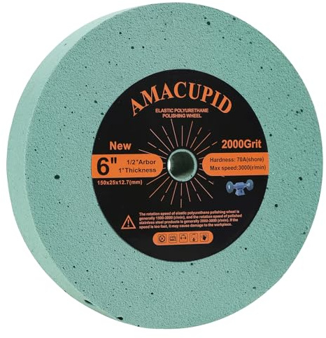 AmaCupid 6-tums flexibel polerskiva i polyuretan. För finpolering av rostfritt stål, koppar och andra metaller. Lämplig för bänkslipmaskiner. 1/2-tums dorn