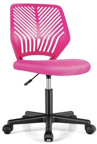 COSTWAY Height-Adjustable Ergonomic Kids Desk Chair, Swivel Armless Task Chair w/Universal Casters, Children Study Chair, Kids Mesh Computer Chair for Teens, Home, Office (Pink)