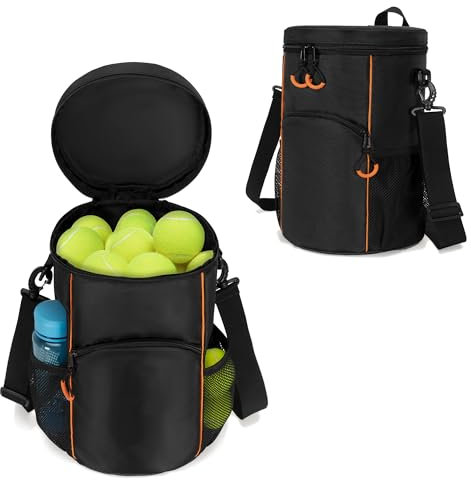 DSLEAF Tennisballtasche mit robustem Boden, Baseball- und Lacrosseballtasche mit Mehreren Taschen und tragbarem Schultergurt für vielseitige Verwendung, Schwarz