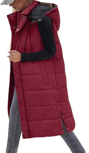 Tuopuda Chaleco Largo para Mujer de Capucha con Cremallera Chaleco Acolchado de Plumas Chaqueta de Invierno sin Mangas Abrigo de Cálidos on Bolsillos