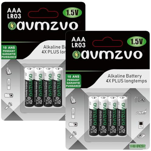 avmzvo AAA Alkaline Batteries,LR03 1,5V, langlebige Power，Leistungsstark,8 Stück,Kann für Spielzeug, Wecker und andere elektronische Geräte verwendet Werden【10 Jahre Garantie】