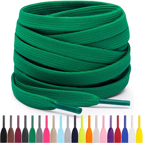Miscly Lacets Plats Pour Baskets, Plusieurs Longueurs et Couleurs Disponibles (Vert, 114 cm)