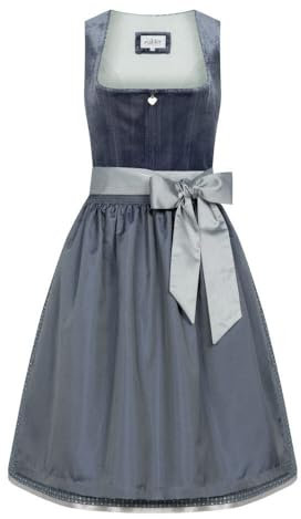 Nübler Dirndl midi Damen - 2 teilig inkl. Kleid und Dirndl Schürze, Rocklänge 70cm - Moderne bayrische Tracht, Evi Blau, Größe:46