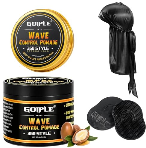 Naturale Pomade Ondulato Per Uomo Con Tenuta Forte, Facile Da Pulire - Promote Idratazione, Incluso 2 pz Spazzola Waves Uomo & 1 pz Durag Satin per Ondulazioni Perfetto 360