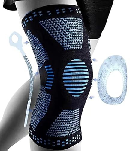 XIKAYA Genouillère Sport Pro Homme Femme Gel Rotulien Stabilisateurs Latéraux Arthrose Déchirures Ménisque Ligamentaire Genou Taille L Bleu