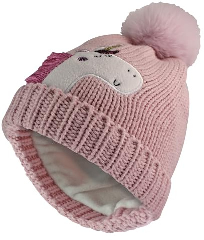 Sock Snob Kids Unicorn Beanie Hat with Pom Pom | Boys & Girls Winter Hat with Bobble (One Size, Pink)
