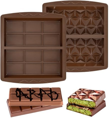 Schokoladenform Silikon Tief, 2 Stück Silikonform Schokolade, Dubai Schokoladen Form, Silikonformen Schokoladentafel Tafel, Chocolate Mold, Schokoladenformen, Schoko Formen (Braun)