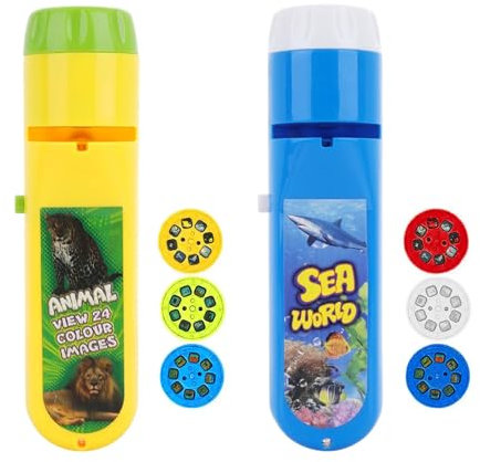IGEAIIE 2-Pack Wild Animal & SeaWorld Torch Projector for Kids, Kids Torch with 6 Discs and 48 Images, Animal Toys for Kids, Educational Dinosaur Projector, Fun Flashlight for Kids, Ages 3-7