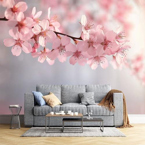 Papel Tapiz Fotográfico Flores De Cerezo Naturales Murales, Plantas De Primavera Mural De Pared Papel Tapiz Fotográfico, 400X280Cm Mural De Papel Tapiz De Pared Para Sala De Estar Dormitorio
