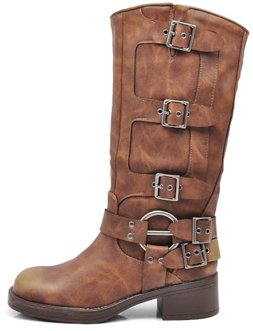 IF Fashion Bottines pour femme Biker Motocycliste à mollet avec multiples boucles Anfibi 660-3, 37 EU
