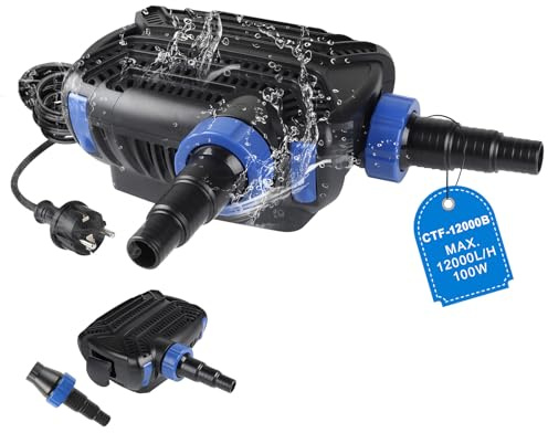EXLECO Super ECO Bomba para Estanque 100W max. 12000L/H Bomaba de Filtro Bomba de Agua Sumergible Bomba Estanque Exterior Bomaba para Fuente de Jardin Pond Pump con Filtro Longitud del Cable 10M