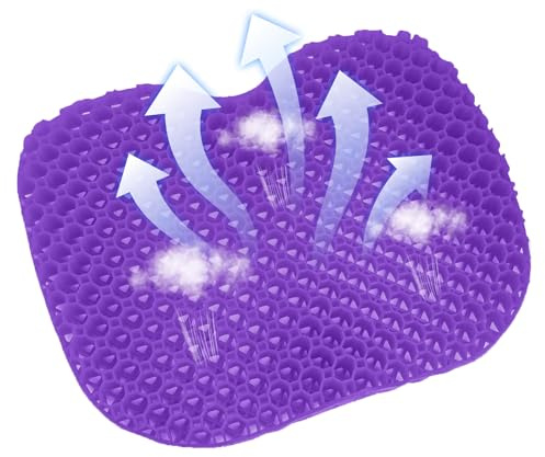 Vexnaro Cuscino in Gel, Antiscivolo e Lavabile, Assorbe Punti di Pressione, Sedute Prolungate, Nido d'Ape, Gel Ergonomico, Sollievo dalla Pressione e Comfort (Viola)