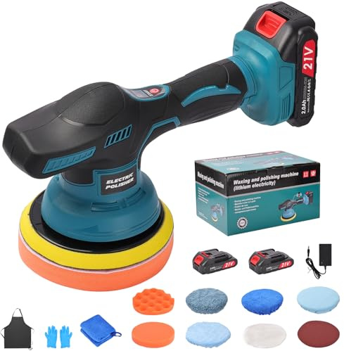 6” Lucidatrice Auto a Batteria 990W, Lucidatrice Rotorbitale con 2 Batterie 2000mAh,2800-5500 RPM, 8 Velocità Regolabili, Kit Lucidatura Auto Completo per Lucidatura e Ceratura