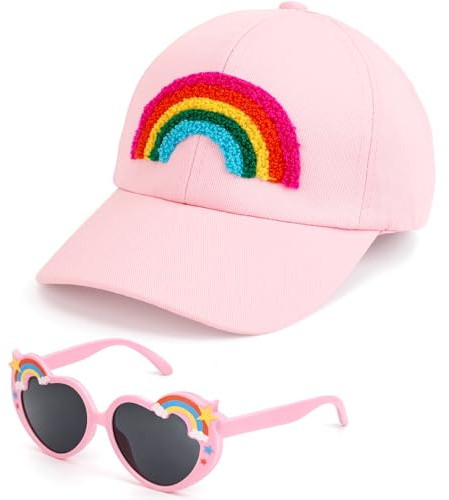BTHRORO Girls Baseball Cap Sunglasses Set, Adjustable Kids Trucker Hat Cute Toddler Sun Cap Summer Outdoor Baseball Hat for Girls 2-6 Years