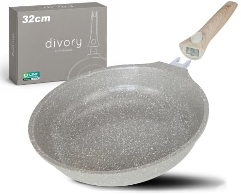 DIVORY 32cm Ceramic Frying Pan – Frying pan with Removable Handle and Ceramic Coating, Induction-Compatible, PFAS & PTFE-Free, Large Ceramic-Coated Frying pan (Natura, 32 cm)