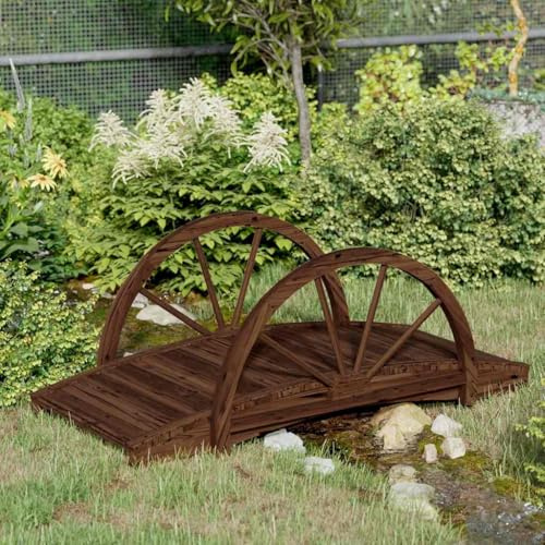 LoogCape Trädgårdsbro med hjuldesign, 99 x 50 x 38 cm, av massiv väderbeständig, impregnerad gran för utomhus, övergångsdamm, dekorativ trädgård, balkong, gård, terrass, landskap, användning