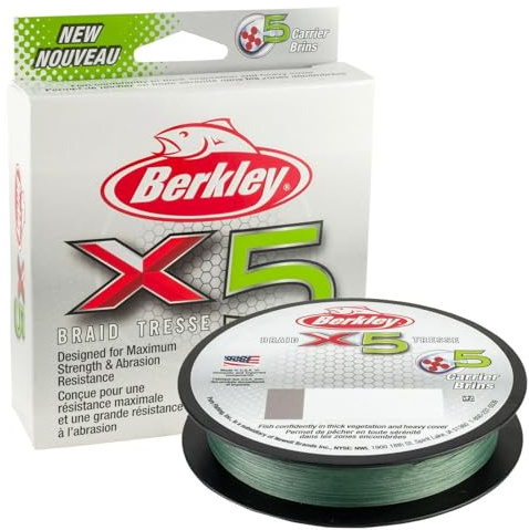 Berkley x5 Braid Superline, Low-Vis Green, 50-Pound Break Strength, 328yd Fishing Line, Suitable for Freshwater and Saltwater Environments