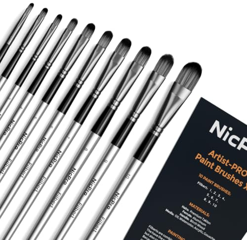 Nicpro 10 PCS Filbert Paint Brushes Art Painting Brush Set for Acrylic Watercolour Oil Gouache Canvas, Artist Kit for Kid & Adult