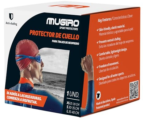 Mugiro Protector de Cuello Neopreno Hombre y Mujer | Buceo, Natación, Triatlón, Surf y Accesorios Paddle Surf | Compatible Traje Neopreno 5mm Traje Buzo | Hecho en España | Negro Xsmall 25-30cm