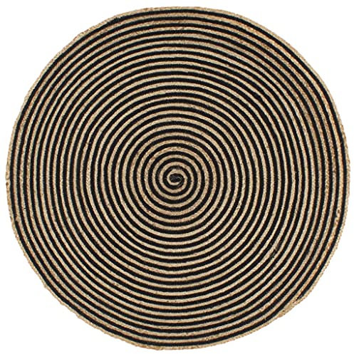 vidaXL Teppich Handgefertigt mit Spiralen-Design Wohnzimmerteppich Jute Teppich Kurzflor Handwebteppich Naturteppich Geflochten Schwarz 150 cm