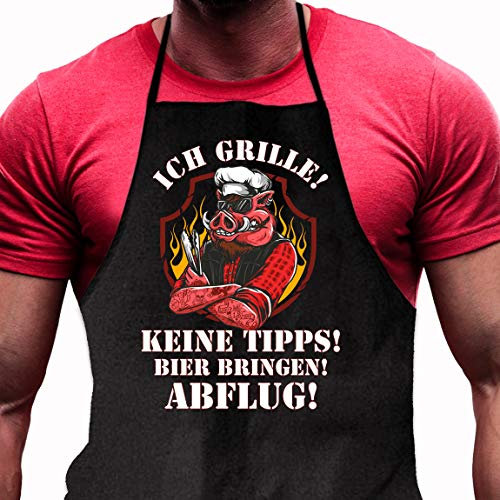 Grillschürze mit Spruch - Ich Grille! Keine Tipps! Bier bringen! Abflug!