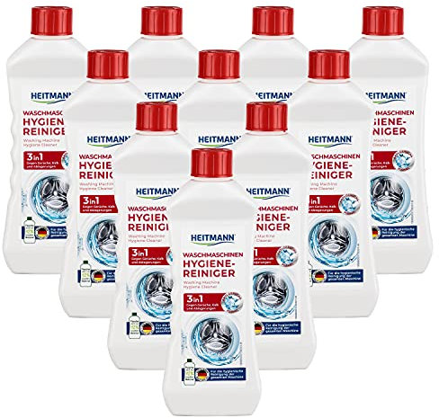 HEITMANN Waschmaschinen 3- in 1 Reiniger, 10er Pack: entfernt Kalk, Ablagerungen & Gerüche von Gummi- und Metallteilen, mit Anti-Biofilm-Formel, materialschonende Formel