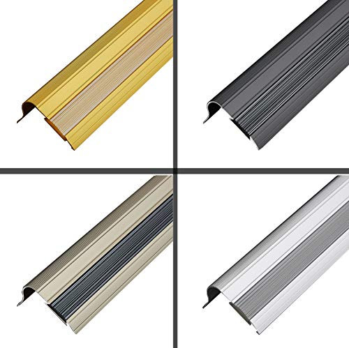 Treppenkantenprofil | Treppenkante | Treppenwinkel mit Gummieinsatz | Aluminium - Winkel 30 x 45mm | Farbe Gold | Länge 1000mm| Vorgebohrt inklusive Schrauben und Dübel | Unsichtbare Montage