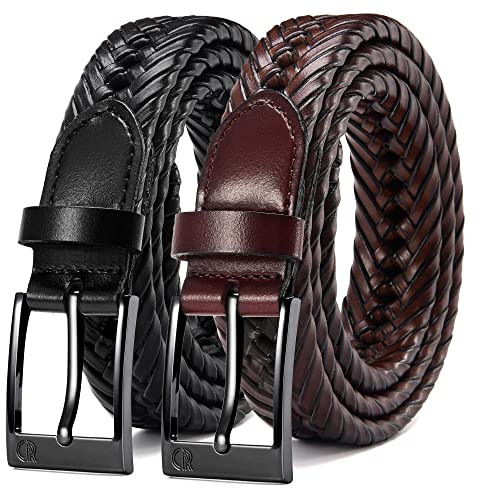 CHAOREN Leather Braided Belts for Men 2 Pack - 1 1/8 Leather Belts in Package Box - Versatile Style Solution