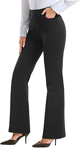 Stelle Women 28/30/ 32 Bootcut Dress Pants Business Casual Work Pants with Pockets Pull On Regular Slacks for Office Outfits Cloth (30 Black, Large)