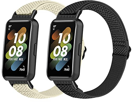 Huamanlou 2 Stück Elastisch Armband Kompatibel mit Huawei Band 7/Huawei Band 7 NFC, Nylon Verstellbarer Ersatzarmband Armbänder Sport Uhrenarmband Damen Herren