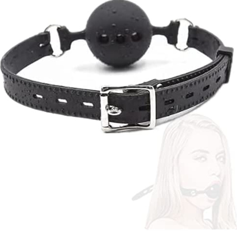 Justerbar Läder Tie Silikon Ball Plùg Fixed Orthodontic Auxiliary Breathable Party Mask (Black).