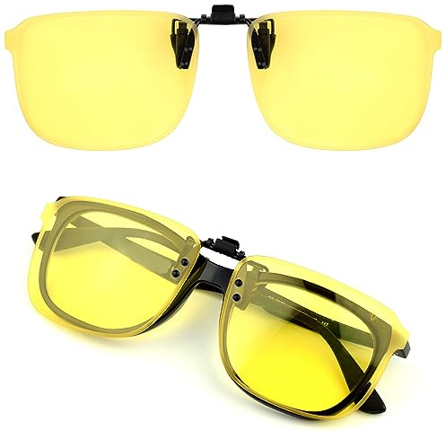 CREYESTAL Clip Lunettes Conduite de Nuit Polarisées, Anti-Eblouissement et Ultra léger, Surlunettes Verres Jaunes, Homme, Femme, Certifié CE