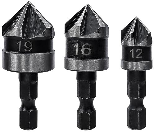 Bestgle kegelsenker set 3 stücke kegelsenker sechskant senker bohrer 90°center punch tool für holz kunststoff schnellwechsel bit 12mm 16mm 19mm