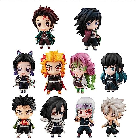 Zhongkaihua Kamado Tanjiro & 9 Hashira Figur Mini Anime Cartoon PVC Modell Puppe Haus Kuchen Set Dekoration Statue Set Sammlung Geburtstagsgeschenk (6cm)