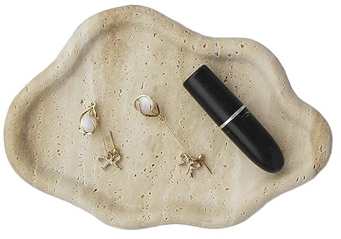 Äkta Travertine smyckesbricka molnform, marmor prydnadsskål, ring disk nyckelbricka estetisk heminredning, present till kvinnor