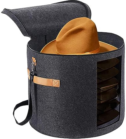 Teksome Scatola portaoggetti Rotonda in Feltro | 19 D X 17 H Grande Contenitore per Cappelli | Contenitore Portatile per Cappelli con Coperchio Antipolvere, Custodia per Cappelli Organizer