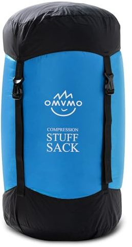 OMVMO Sleeping Bag Stuff Sack, 11L/18L/30L/45L/52L Water-Resistant Compression Sack,Anti-Tear Ultra Light Nylon Storage Bag,Black/Yellow/Orange/Dark Blue/Dark Green/Sky Blue (Sky Blue, S/12L)