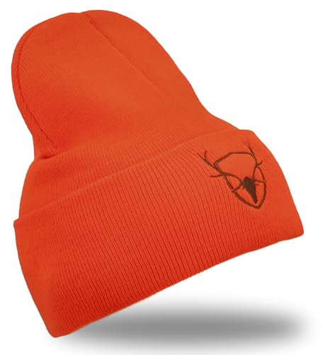 Royal Hunter® - Wintermütze für Jäger I hochwertige Jagdmütze I Jäger Mütze Cap in Signalfarbe Orange für die Drückjagd und Treibjagd I Signalmütze mit eingenähtem Hirsch