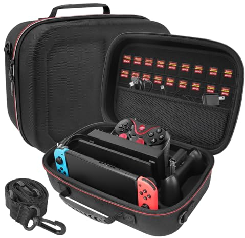 ARVOK Storage Case Compatible with Nintendo Switch/Switch OLED, Portable Travel All Protective Hard Messenger Bag, Soft Lining 18 Games Carrying Case for Switch Console Pro Controller & Accessories
