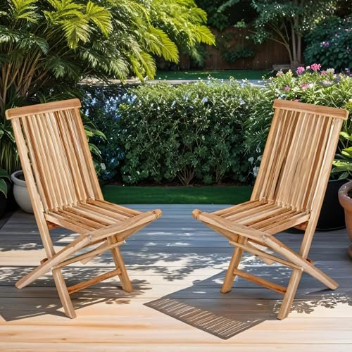 Loreno Menorca - 2er Set Gartenmöbel Set aus Teakholz - Robuste und klappbare Gartenstühle, Ideal für Garten und Balkon - Hochlehner Gartenstuhl, Pflegeleicht