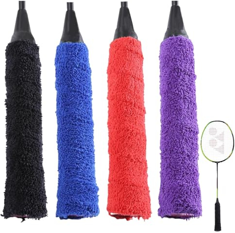 Badminton Racket Grip Tape,4 PCS Badminton Racket Grip Towel Anti Slip Grip Tape,Badminton Grip Tape,Water Absorbent Squash Racket Grip Tape,Tennis Racket Grip Tape for Tennis,Badminton,Squash Rackets