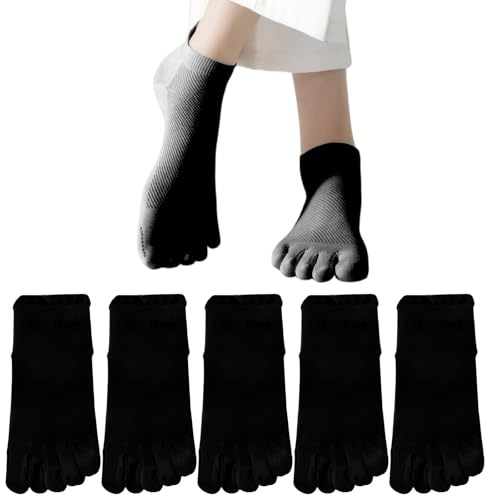 Daelesr 5 Pares Calcetines de Dedos Mujer 35-42, Calcetines Deporte Cortos Transpirables Antideslizante, Calcetines Tobilleros Invisibles (FR/ES, Números, 35, 42, Regular, Regular, 5, Negro)